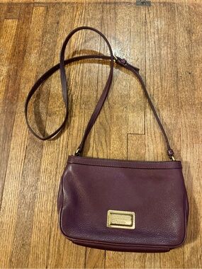 Marc Jacobs Burgundy Leather Crossbody Bag with Gold Plaque